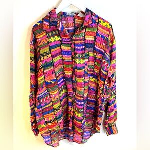 J.F. Adams 100% Silk Vintage Multicolor Patterned Button Up Shirt